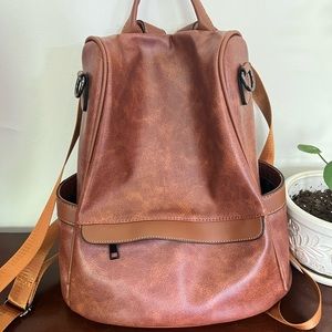 Brown Faux Leather Backpack/Bag